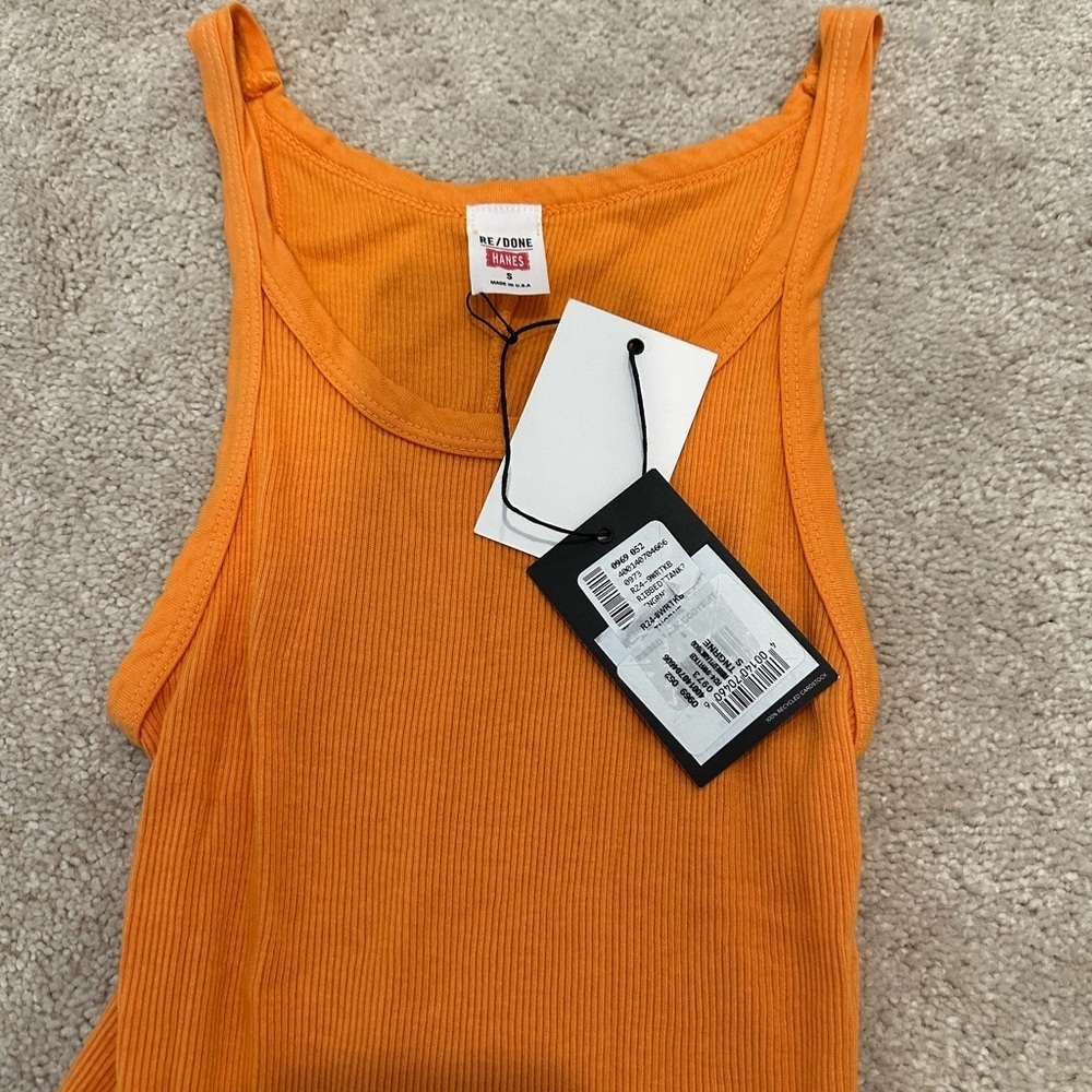 RE/DONE by Hanes Ribbed Tank Bodysuit in Tangerine Orange small NWT - Picture 6 of 7
